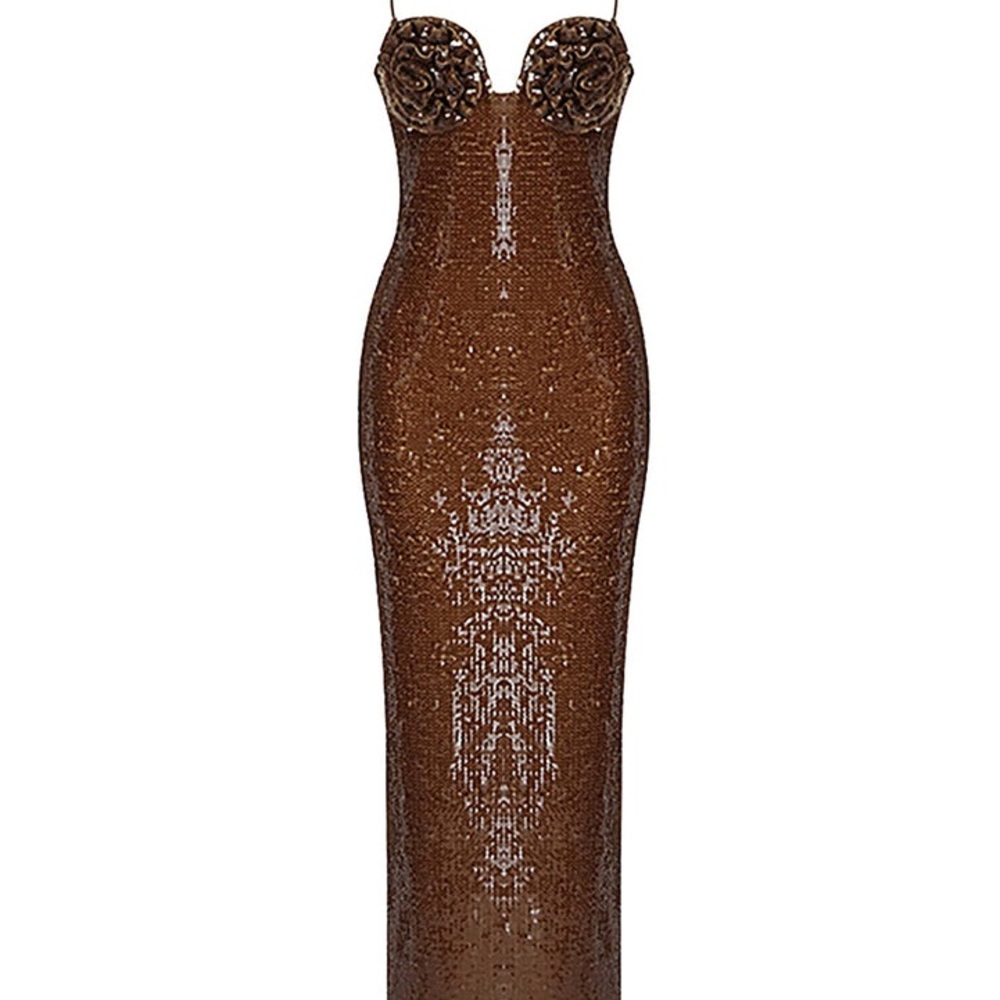 Brown Sequins Maxi Dress - Picture 5 of 8